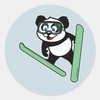 Ski-jumping Panda Classic Round Sticker by cuteunion at Zazzle
