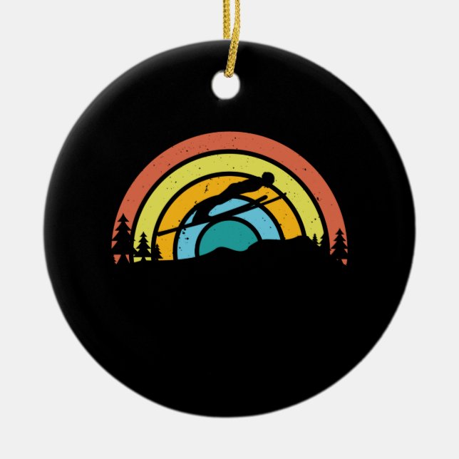 Ski Jumping Retro Ceramic Ornament (Front)