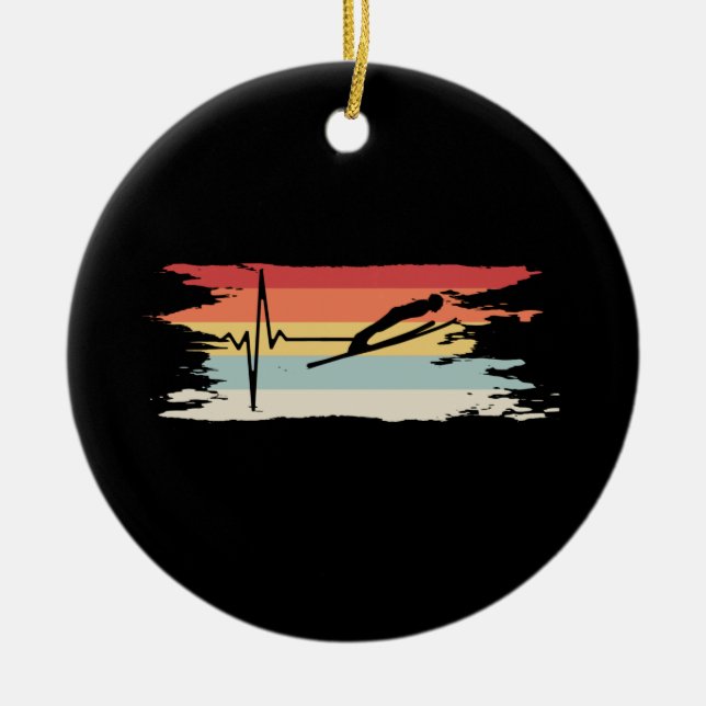 Ski Jumping Retro Ceramic Ornament (Front)