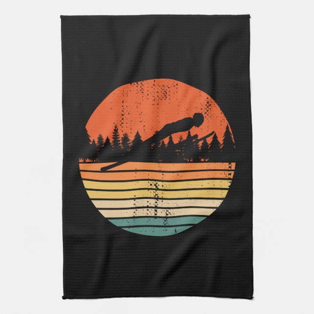 Ski Jumping Retro Ski Jumper Gift Kitchen Towel (Vertical)