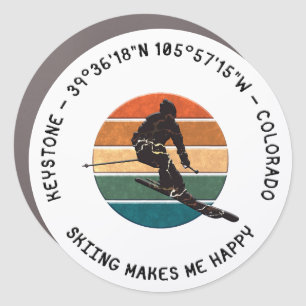 Ski Keystone, Colorado - Man Skier, Black Text Car Magnet