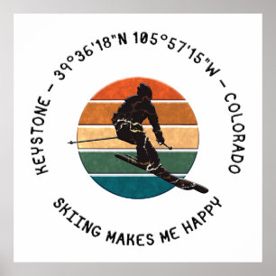 Ski Keystone, Colorado - Man Skier, Black Text Poster