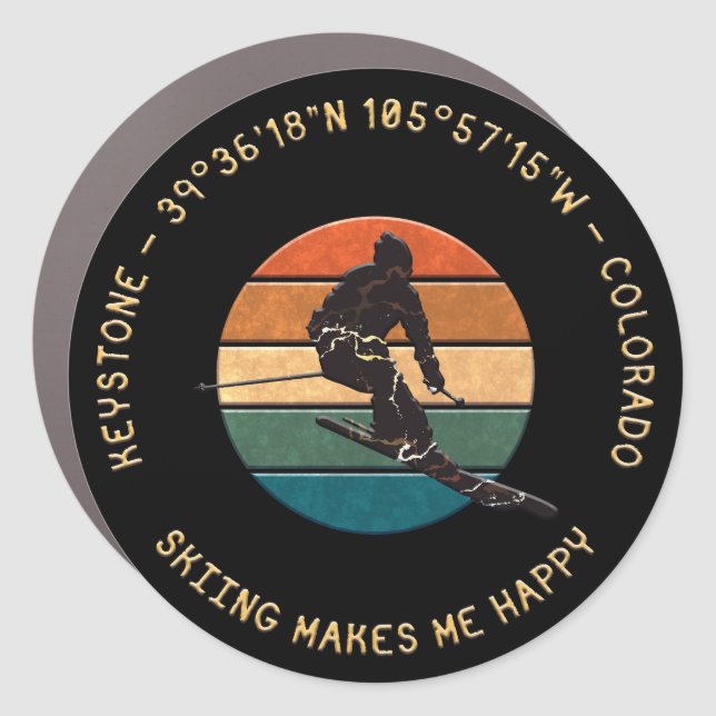 Ski Keystone, Colorado - Man Skier, Yellow Text Car Magnet (Front)
