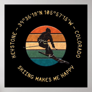 Ski Keystone, Colorado - Man Skier, Yellow Text Poster