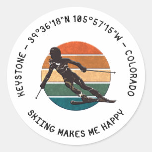 Ski Keystone, Colorado - Woman Skier, Black Text Classic Round Sticker