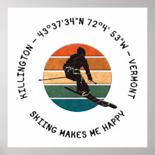 Ski Killington, Vermont - Man Skier, Black Text Poster