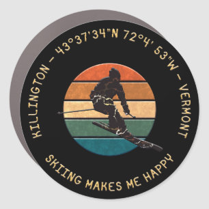 Ski Killington, Vermont - Man Skier, Yellow Text Car Magnet