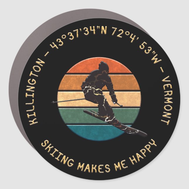 Ski Killington, Vermont - Man Skier, Yellow Text Car Magnet (Front)