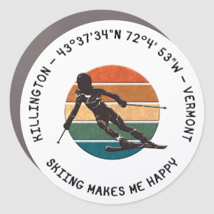 Ski Killington, Vermont - Woman Skier, Black Text Car Magnet