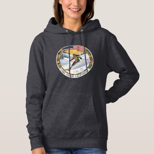 Ski Lake Tahoe California, Woman Skier Hoodie