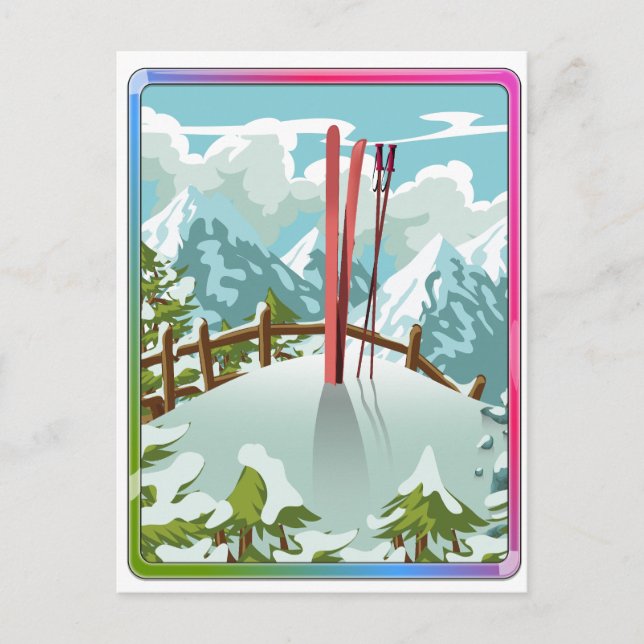 Ski landscape cartoon holiday postcard (Front)