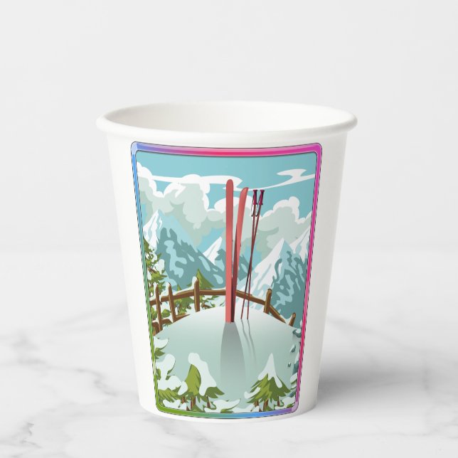 Ski landscape cartoon paper cups (Front)