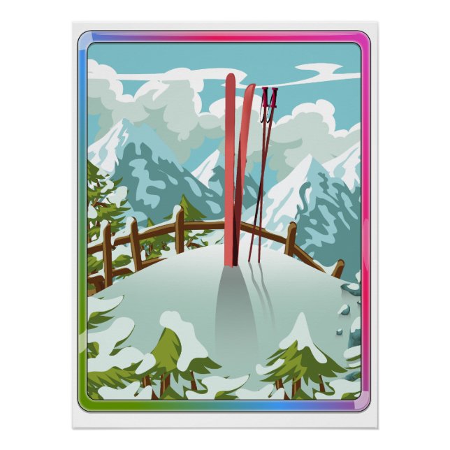 Ski landscape cartoon poster (Front)