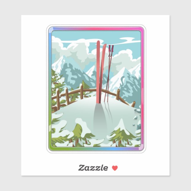 Ski landscape cartoon sticker (Sheet)