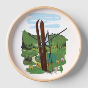 Ski landscape clock