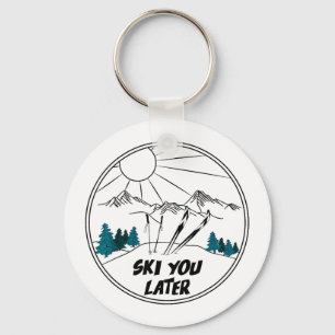 Ski later winter sports vintage powder snow skiing keychain