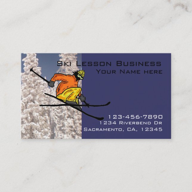Ski lesson customizable business cards (Front)