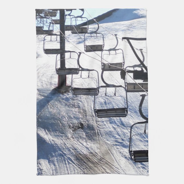 Ski Lift ~ designed by Sharon Dawn Kitchen Towel (Vertical)