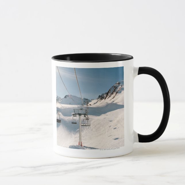 ski lift in sunny snowy landscape mug (Right)