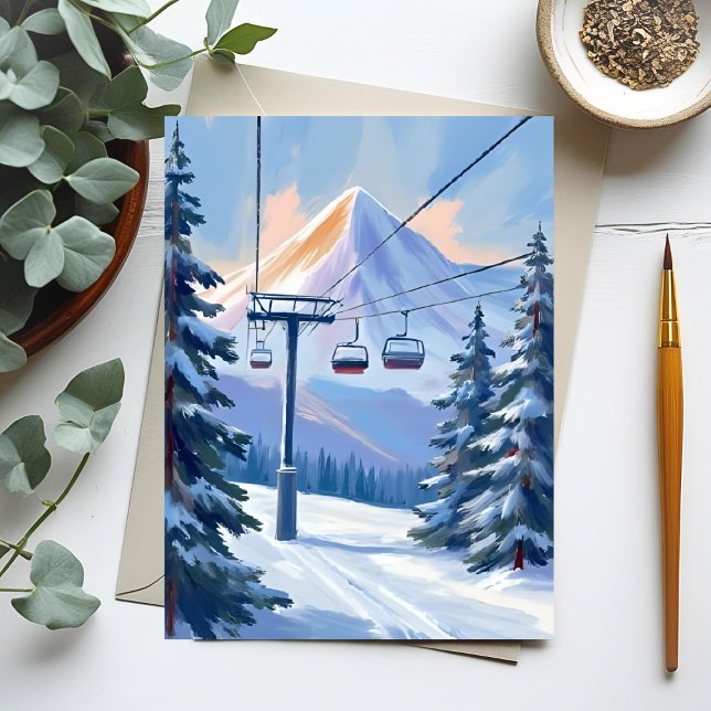 Ski Lift | Mountain Winter Watercolor Skiing Postcard (Creator Uploaded)