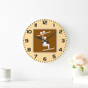 Ski Lift Symbol Rustic Winter Sports Icon Large Clock