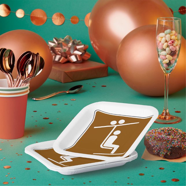Ski Lift Symbol Rustic Winter Sports Icon Paper Plates (Creator Uploaded)