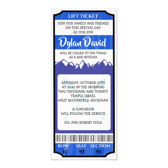 SKI LIFT TICKET Bar Bat Mitzvah Invitation | Zazzle.com