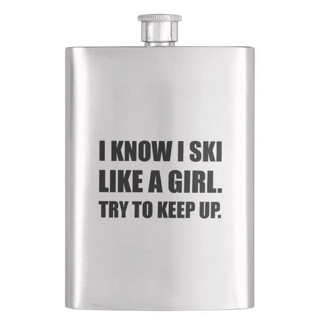 Ski Like Girl Power Funny Flask (Front)