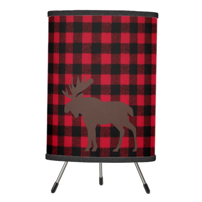 Ski Lodge Moose Plaid Cabin Winter Holiday Party Tripod Lamp (Front)