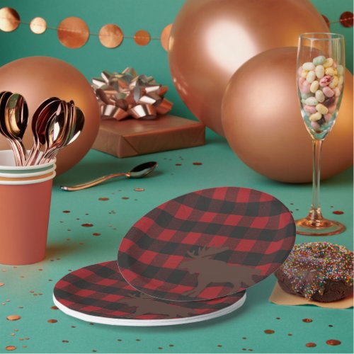 Ski Lodge Moose Plaid Holiday Hostess Party Paper Plates