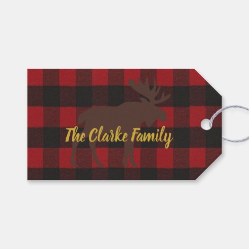 Ski Lodge Moose Plaid Holiday Party Gift Tags