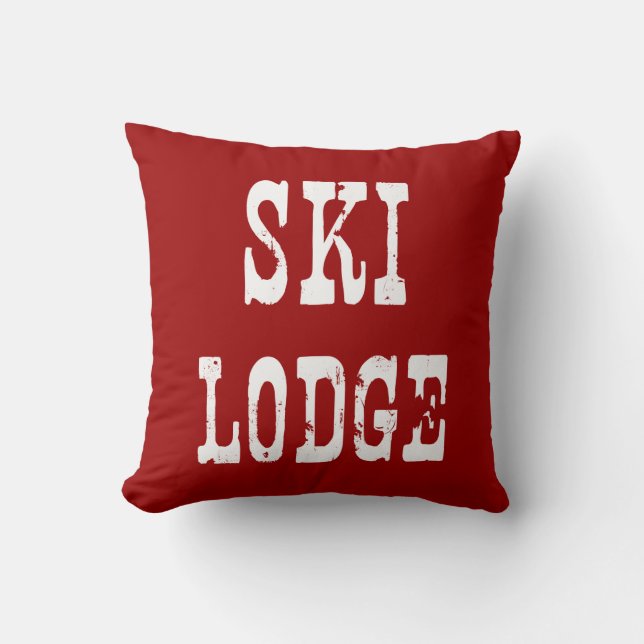 Ski Lodge Red Throw Pillow (Front)