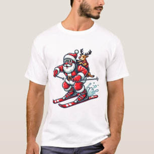 Ski Lovers Squad Team Skier Santa Reindeer Skiing  T-Shirt