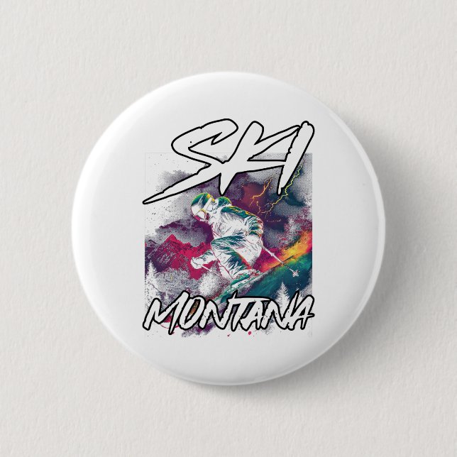 Ski Montana Downhill Skiing Adventure Montana Usa  Button (Front)