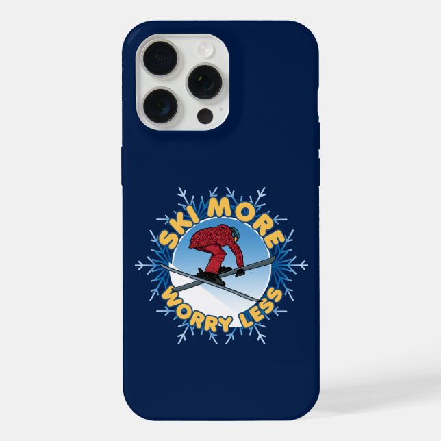 Ski More Worry Less | Skiing Quote Iphone Case (Back)