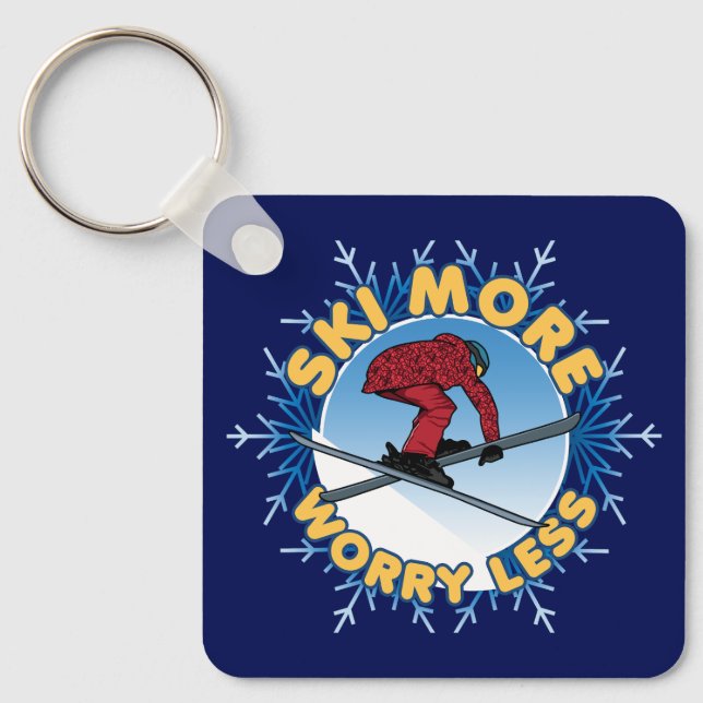 Ski More Worry Less | Skiing Quote Keychain (Front)