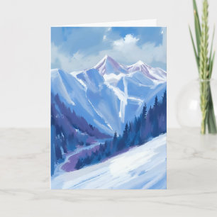 Ski Mountain   Blue Watercolor Mountain Range Card
