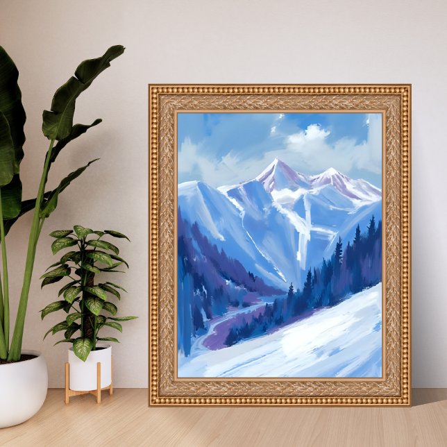 Ski Mountain | Blue Watercolor Mountain Range Poster (Creator Uploaded)