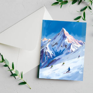 Ski Mountain Slopes Winter Watercolor Card