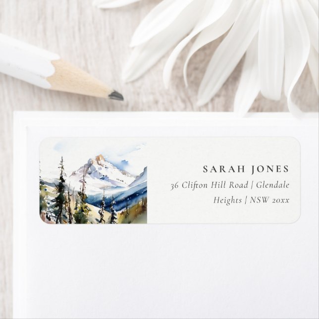 Ski Mountain Telluride Colorado Watercolor Address Label (Insitu)