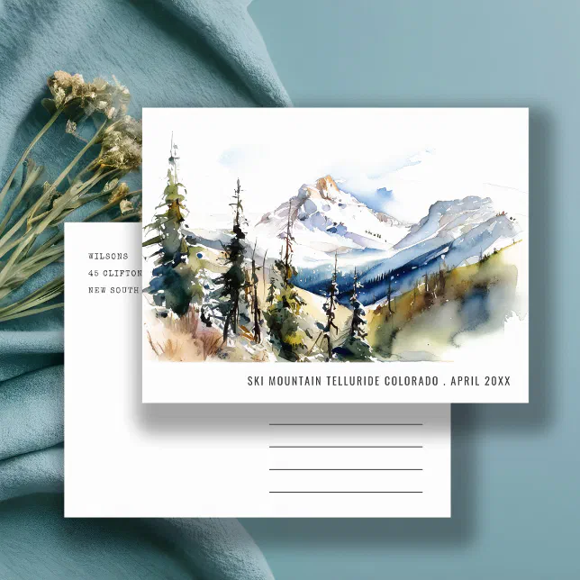 Ski Mountain Telluride Colorado Watercolor Travel Postcard | Zazzle