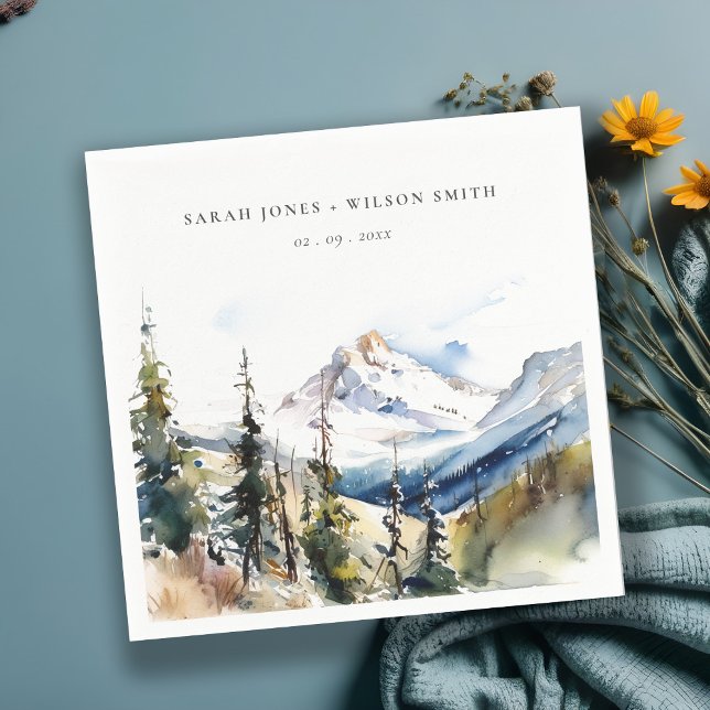 Ski Mountain Telluride Colorado Watercolor Wedding Napkins (Creator Uploaded)