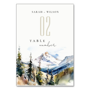 Ski Mountain Telluride Colorado Watercolor Wedding Table Number