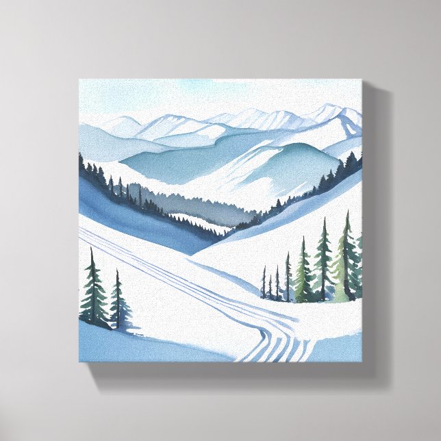 Ski Mountain Watercolor Canvas Print (Front)