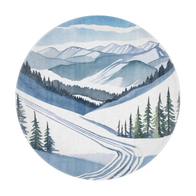 Ski Mountain Watercolor Cutting Board (Front)