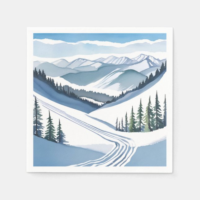 Ski Mountain Watercolor Napkins (Front)