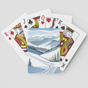 Ski Mountain Watercolor Poker Cards