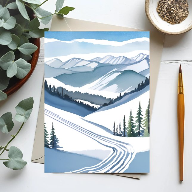 Ski Mountain Watercolor Postcard (Creator Uploaded)