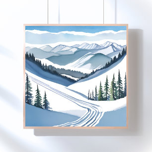Ski Mountain Watercolor Poster