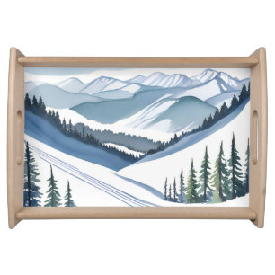 Ski Mountain Watercolor Serving Tray